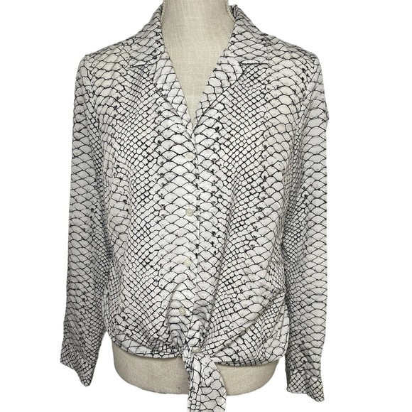 MICHAEL KORS Snake Print Button Down Silver Blue Blouse Tie Front Bundle Sz M - Picture 2 of 16